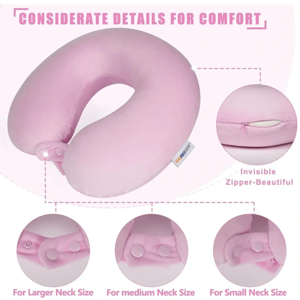 SAIREIDER Travel Airplane Neck Pillow Memory Foam Pillow Pink New